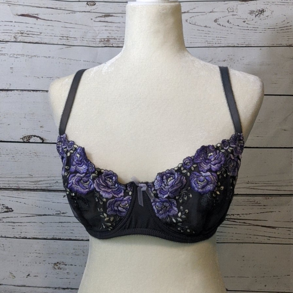 Blush brand smokey gray w/ embroidered flowers D10